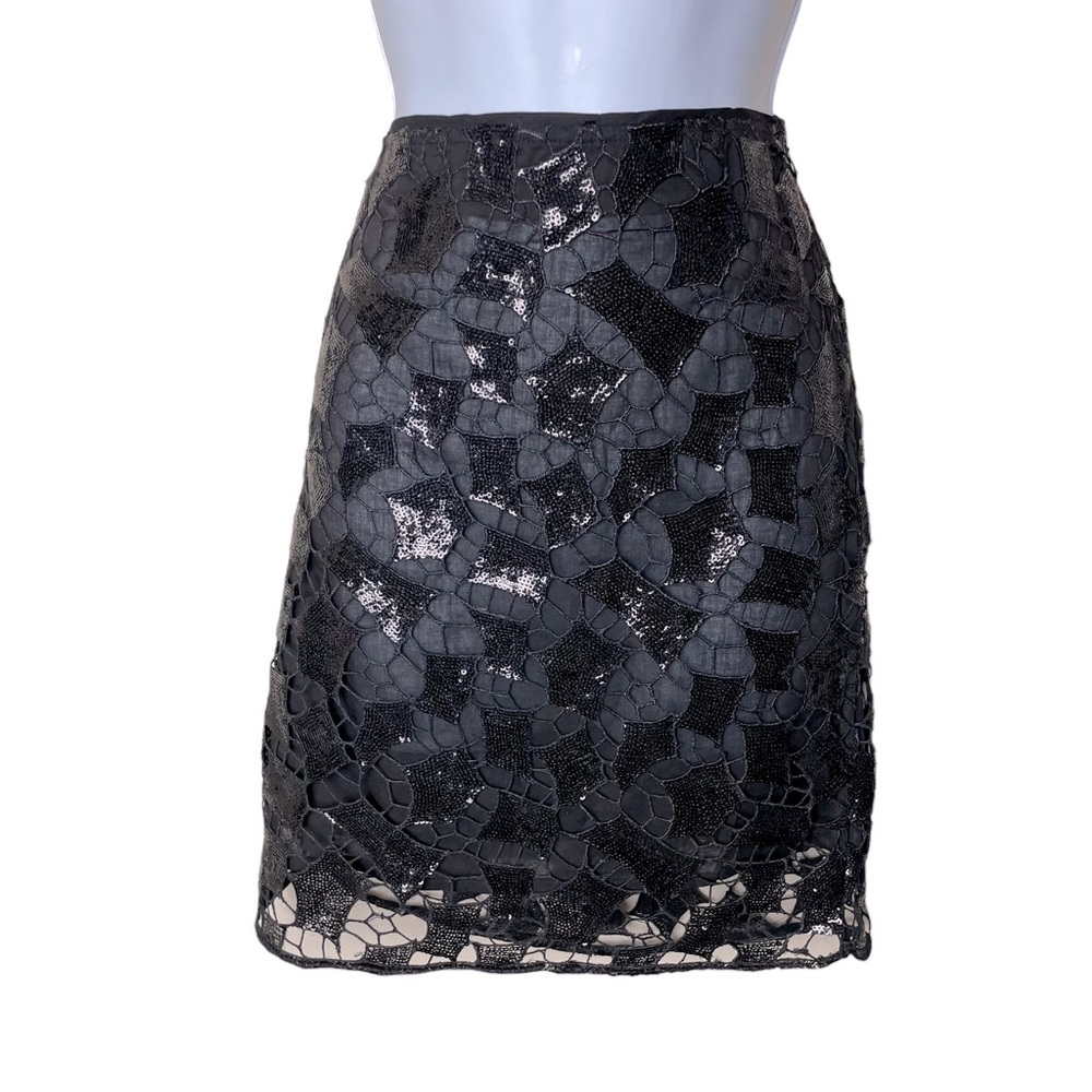Barney’s IRO New Sequined Abstract Open Lacework Mini Pencil Skirt Black Size S